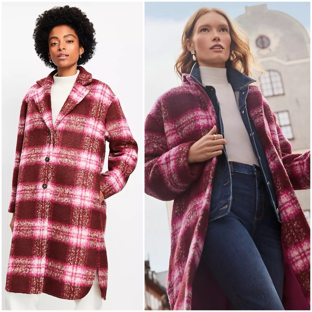 LOFT Plaid Boucle Modern Coat size L